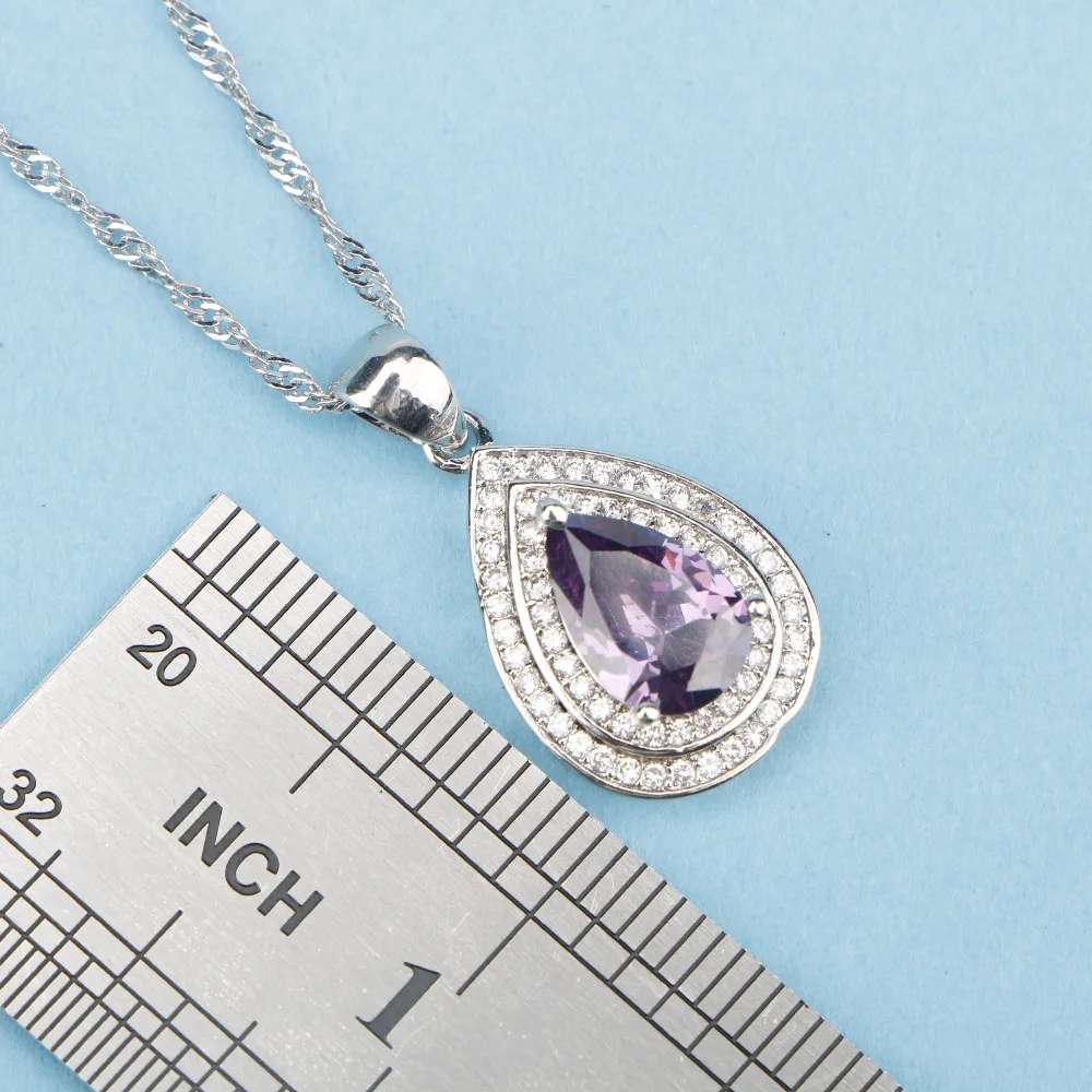 Волшебный благородный ювелирный набор, 925 пробы, Серебряный верх AAA+ фиолетовые камни для женщин, ожерелье, серьги, кольцо, браслеты, кулон