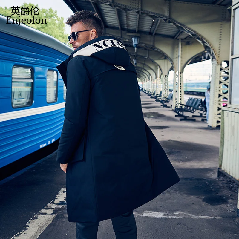 

Enjeolon brand winter thick winter hoodies long down jacket men pocket long parka coat male warm parka coat down coat YR0142