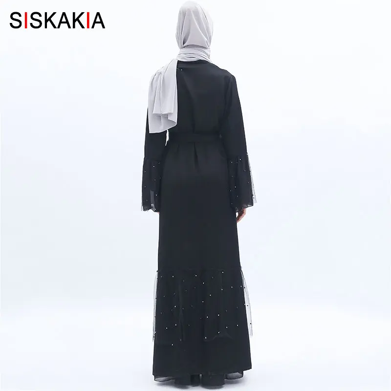 Женский кардиган Siskakia элегантный черный в арабском стиле с рукавами фонариками и