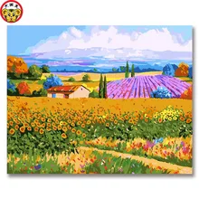 Diy цифровая картина маслом по номерам рисунок картина ручной работы Настенный декор Цветочное поле дальнего горного пейзажа иллюстрация