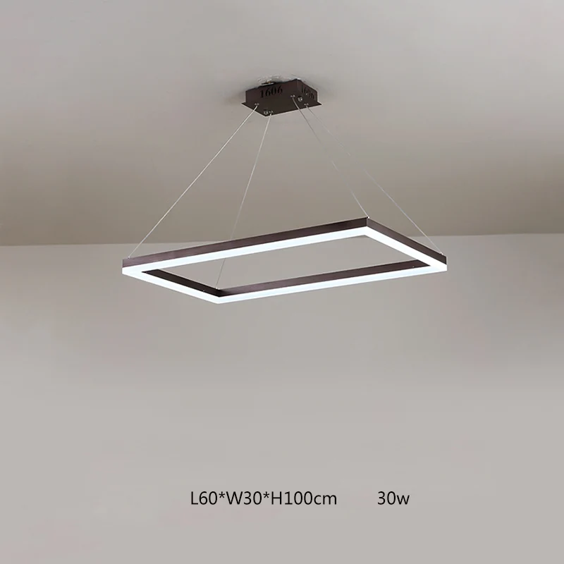 1 ring 60x30 Современный светодиодный светильник квадратной формы для гостиной, спальни, столовой, матовые алюминиевые люстры, люстры, светильники avize - Цвет абажура: 1 ring 60x30