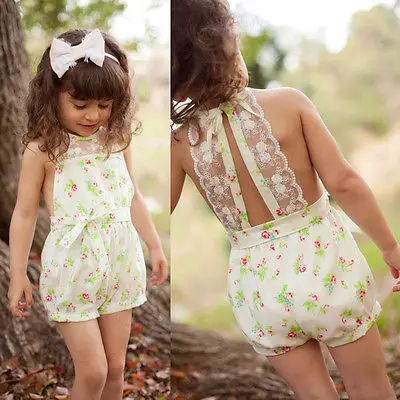 Summer Girls Kids Clothing Jumpsuits font b Rompers b font Princess Party Lace Floral font b