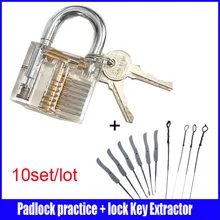 10 set/lot de la práctica por mayor candado cutaway lock & Broken Key Extractor Set herramienta del cerrajero