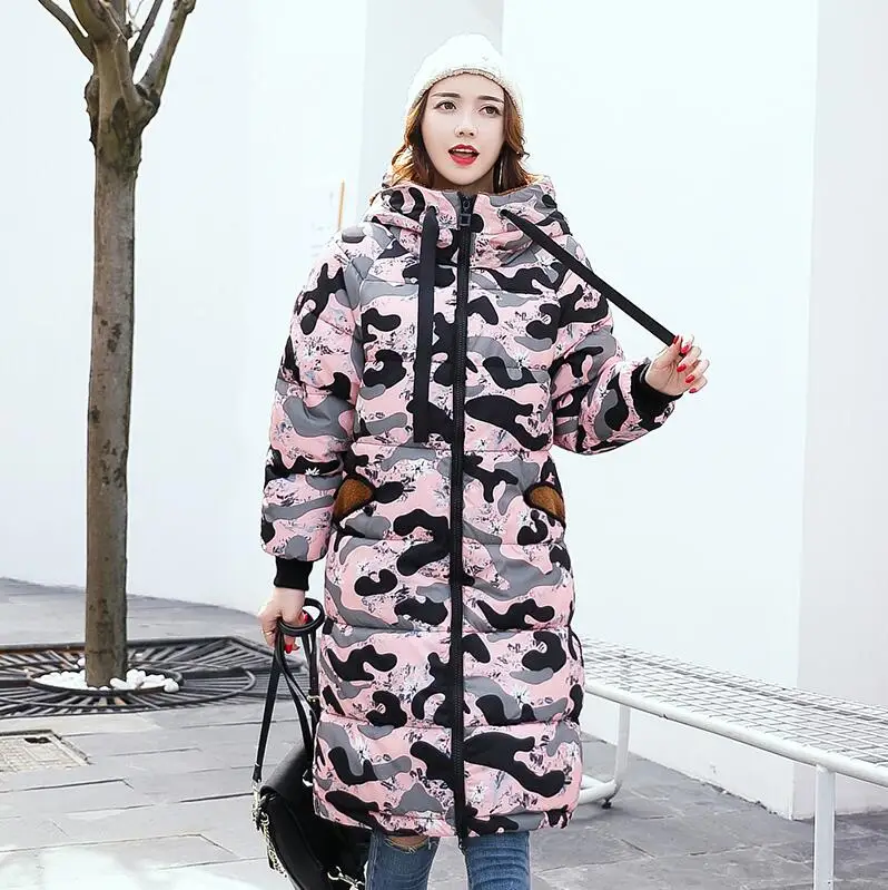 Moda plus size solto impressão parka revestimento das mulheres de longo 2017 parkas inverno feminino grosso quente casacos de neve desgaste das senhoras e jaquetas