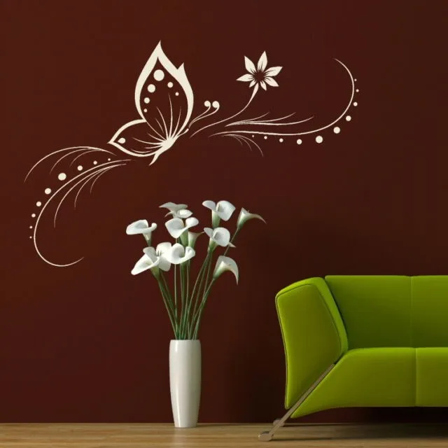 

TF002 Home Decor Removable Vinyl Wall Sticker Mural Decal Art - Flowers and Vine Butterfly Wall Poster/Room