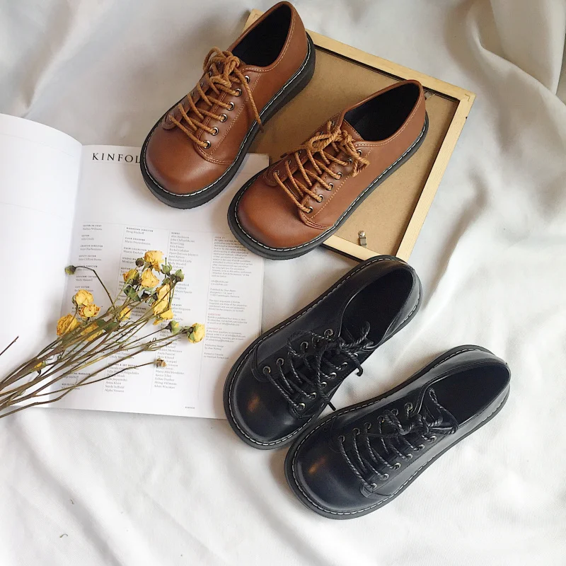 

2019 new Harajuku big head small leather shoes Korean version of the wild retro student platform flat single shoes