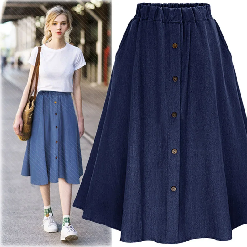 Ladies Casual Skirts 2017 Elastic Waist Elegent Half Skirts Denim Flare