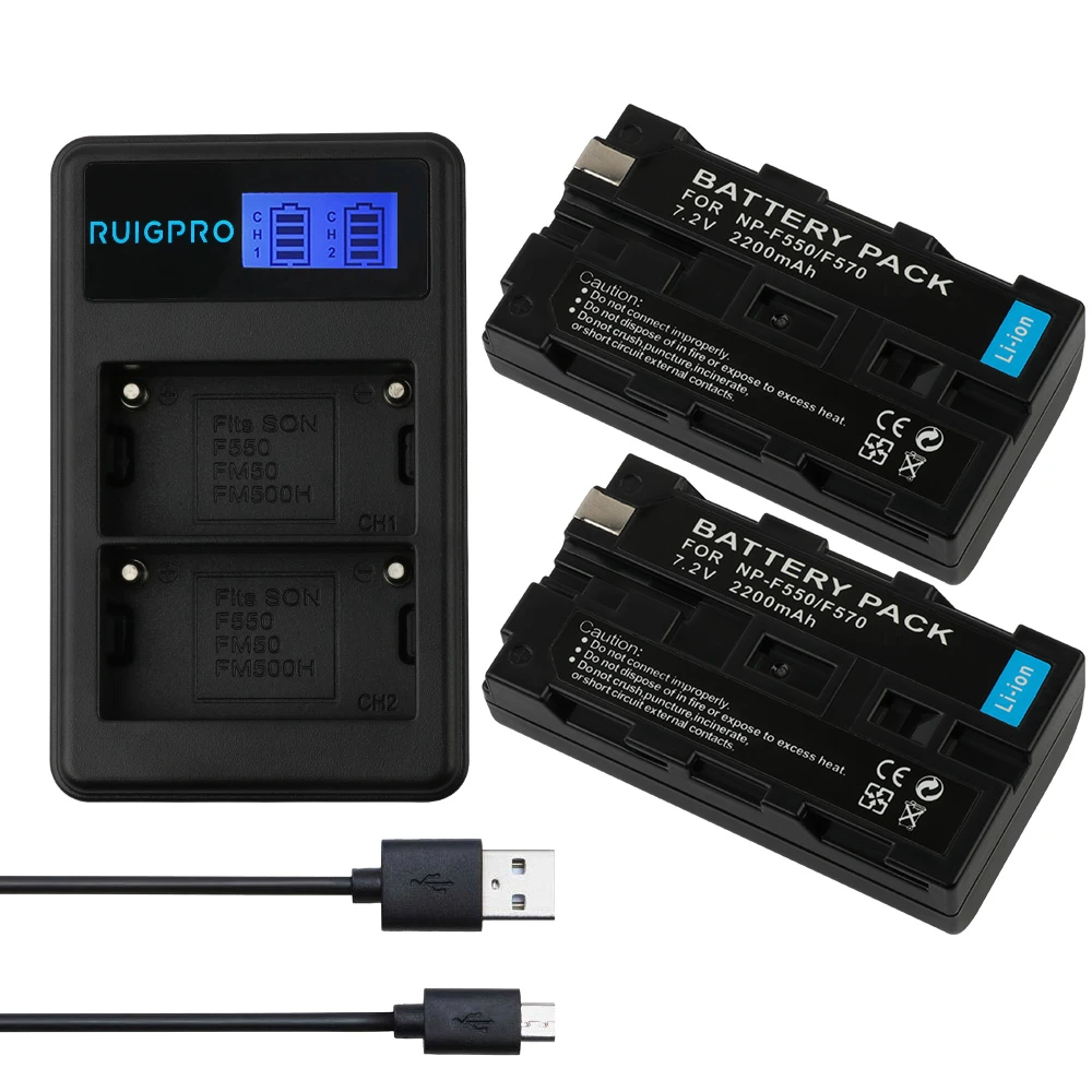 

2200mAh NP-F550 NP-F330 NP-F530 NP-F570 NP-F730 NP-F750 Battery + LED USB Dual Charger for Sony CCD-SC55 CCD-TRV81 MVC-FD81