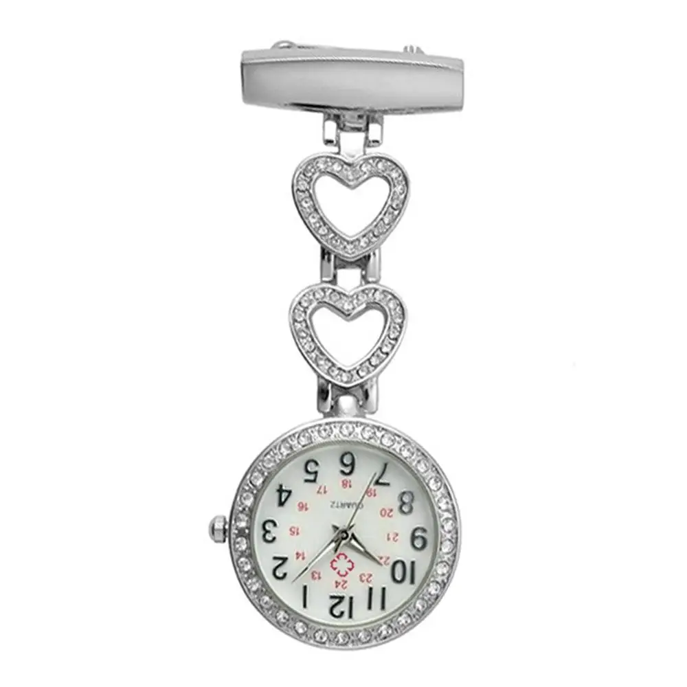 Модные женские карманные часы с клипсой на сердце/пятиконечная звезда кулон висят кварцевые часы для медицинского доктора медсестры часы LX - Цвет: silver heart