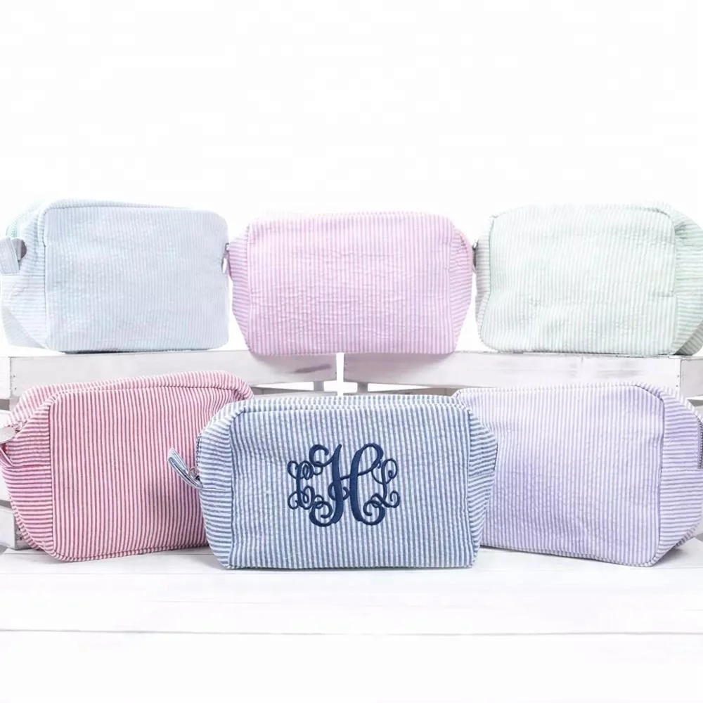 

60pcs/lot Wholesale hot sell seersucker cosmetic bags good quality monogram personalized makeup case in stock