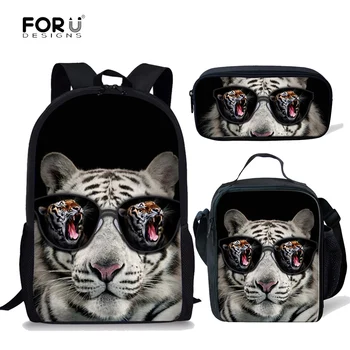 

FORUDESIGNS 3D Animal Tiger Printing Children School Bags for Boys 3Pcs/set Cool Book Bag Schoolbag Backpack Mochila Infantil