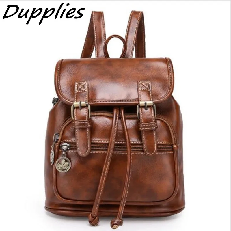 Dupplies Backpack Women Casual Preppy Style School Bag Ladies Leather
