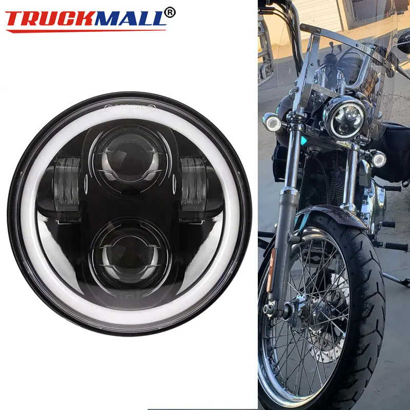 Indian Scout 5 3/4" Projector Headlight with White DRL Halo Ring For