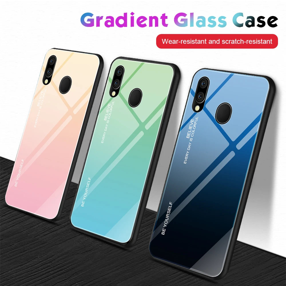 

Gradient Glass Case for Samsung Galaxy A70 A50 A30 A20 A10 M10 M20 M30 A20E Scratchproof Tempered Glass Cover Soft TPU Frame