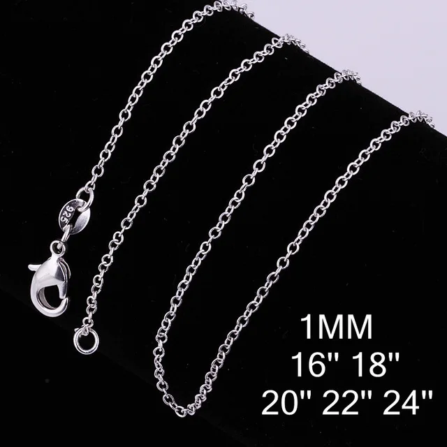 

Cheap Hot 1MM Thin High quality 925 stamped silver plated link Rolo Chain Jewelry Findings 16",18" ,20",22",24" Wholesale price