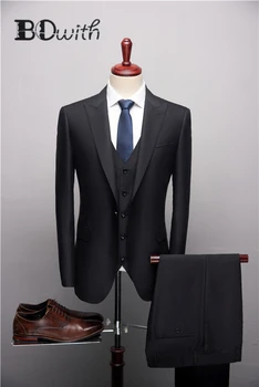 

Handsome Black Slim Fit Men Suits Peaked Collar One Button 3 Pieces Suits(Jacket+Pants+Vest) Men Suits Groom Wedding Tuxedos