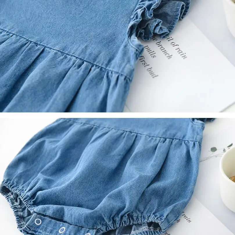 Летние джинсовые рубашки для маленьких мальчиков и девочек, одежда, джинсы, боди для новорожденных, детская одежда для девочек, костюм для скалолазания JW7330