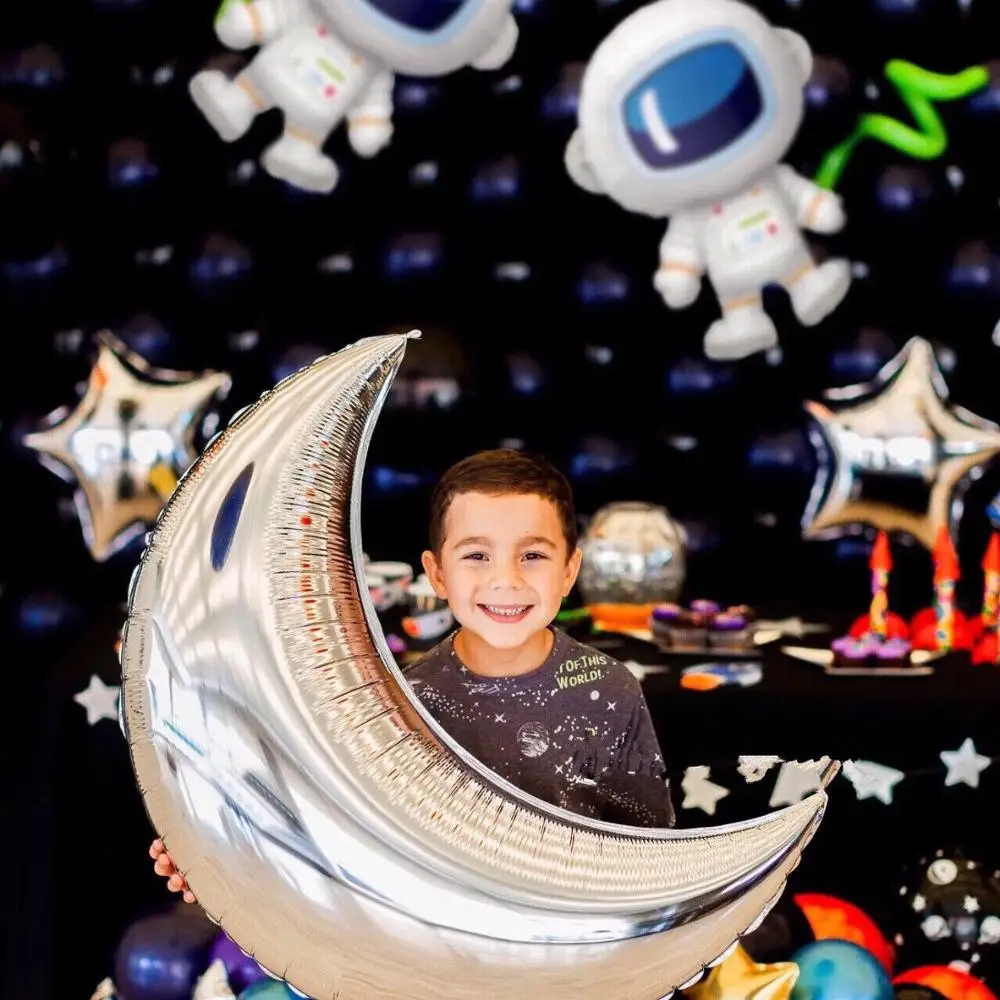 

36 inch Large Silver Moon Balloons Big Moon Foil Baloon Festival Astronaut Rocket Decorations Happy Birthday Party Supplies Gift