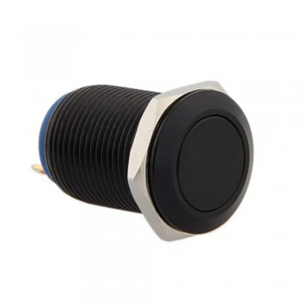 

Black Aluminum 12mm 2A/36V 1NO Resetable Momentary Metal Push Button Switch Flat Pin Terminals Boat DIY