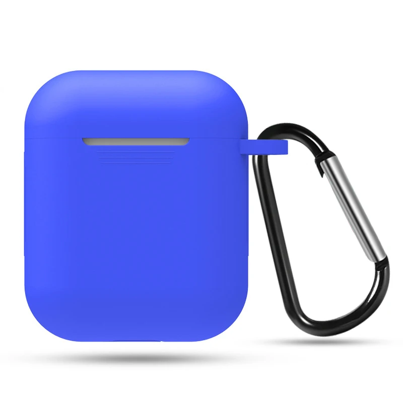 Силиконовые противоударные Чехлы для Airpods Bluetooth наушники чехол с крючками для Air Pods Чехлы для Apple гарнитура для Airpods чехлы - Цвет: Синий