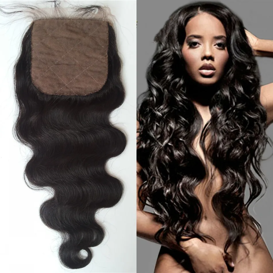 

Brazilian Silk Base Closure 4x4 With Baby Hair Virgin Brazilian Body Wave Human Hair Closure Bleached Knots