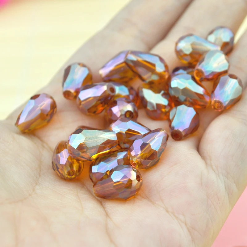 

Exquisite 295pcs 8x11mm Teardrop Charms Crystal Loose Spacer Straight Hole Beads Color Brown AB Coating