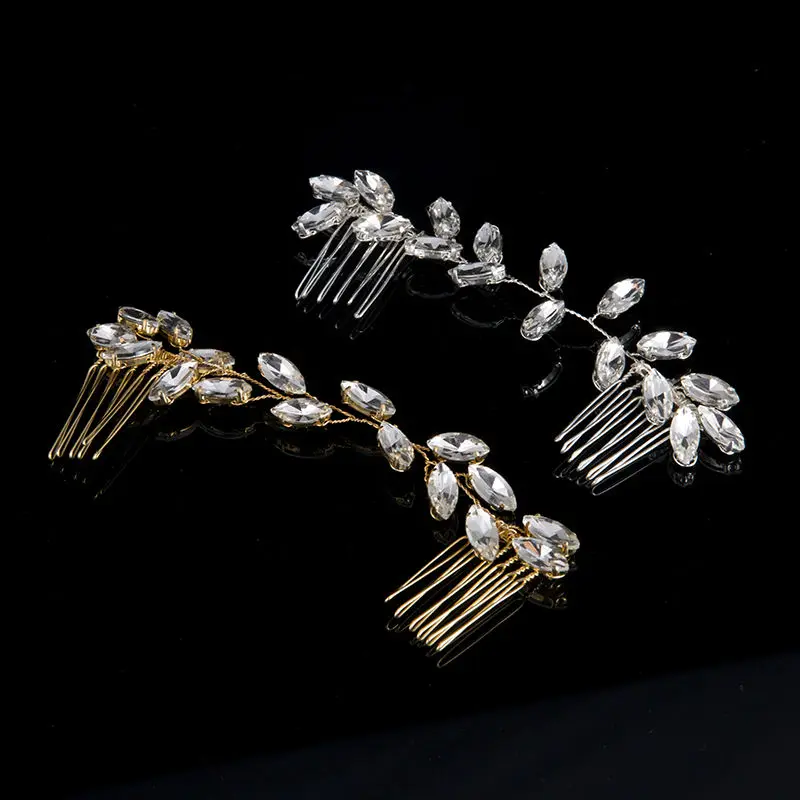 

1 Pcs Fashion Crystal Rhinestones Hair Comb FORSEVEN Gold Silver Summer Women Hair pin Head Jewelry Bride Hair Accessories FS039