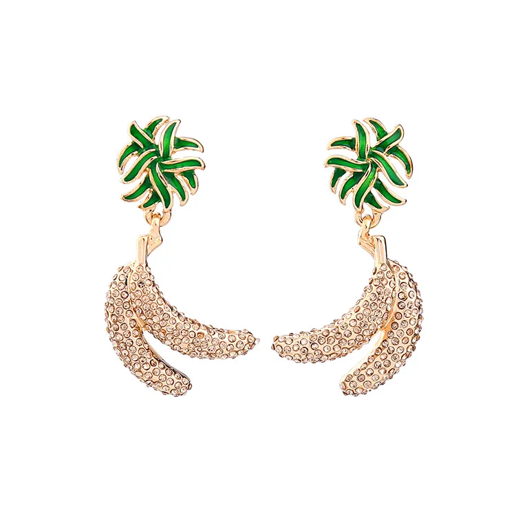 

High Quality Banana Alloy Stud Earrings Fashion Women Enamel Drops Glaze Crystal Zircon Female Fruit Earrings Fine Jewelry