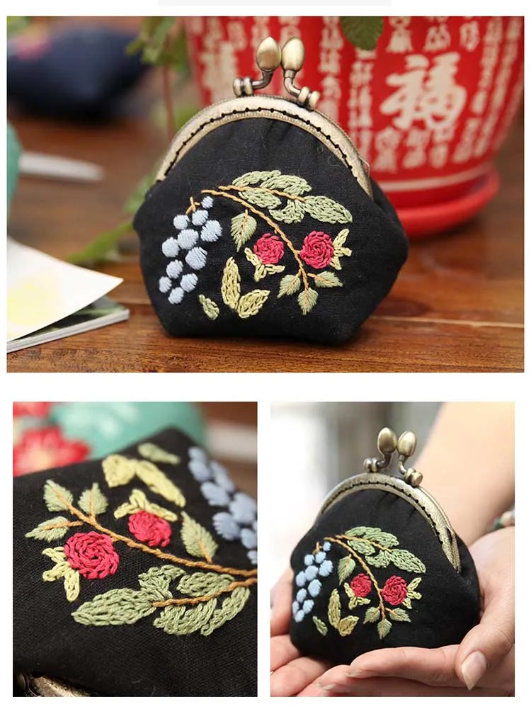 DIY Embroidery Flower Bag Handbag Needlework Cross Stitch Kit Handmade Kissing Portable Chain Bag Sewing Art Craft Creative Gift