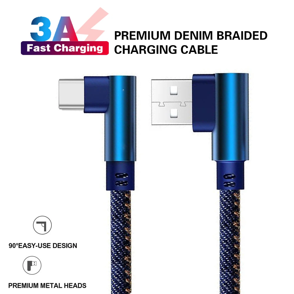 

USB Type C 90 Degree 3A Fast Charging Usb C Cable Type-c Data Cord Charger Usb-c for Samsung S8 S9 Note 9 8 Xiaomi Mi8 HUAWEI
