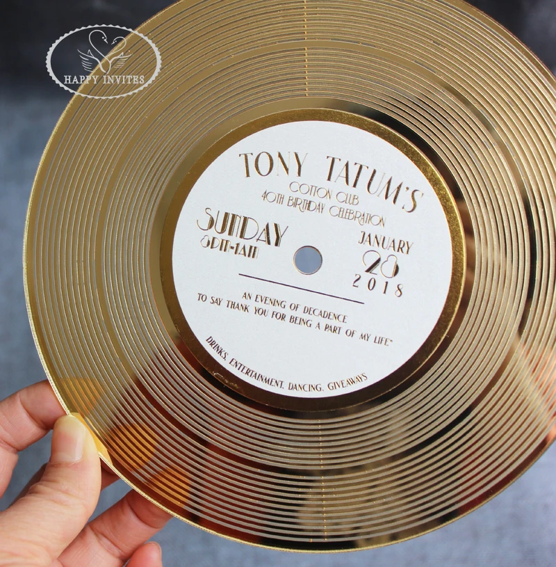 HI4076 - 01 Unique CD Shape Invitation Card For Club Party Made of Gold Mirror Acrylic