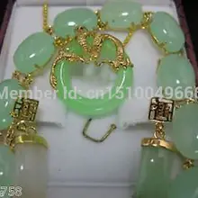 Горячая Распродажа > очаровательный комплект ювелирных изделий зеленый нефрит браслет серьги кулон