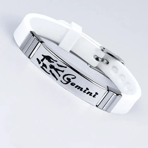 Силиконовый браслет для мужчин и женщин, застежка из нержавеющей стали, 12 знаков зодиака, браслет для мужчин и женщин, Парные браслеты, ювелирные изделия, браслеты - Окраска металла: Gemini