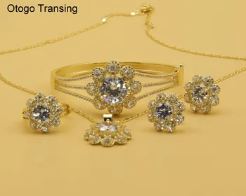

Otogo Transing 2019 Party Gold Color Jewelry Set Charm Women Fashion White Crystal Ring Earrings Necklace Bracelet Mark-SET208