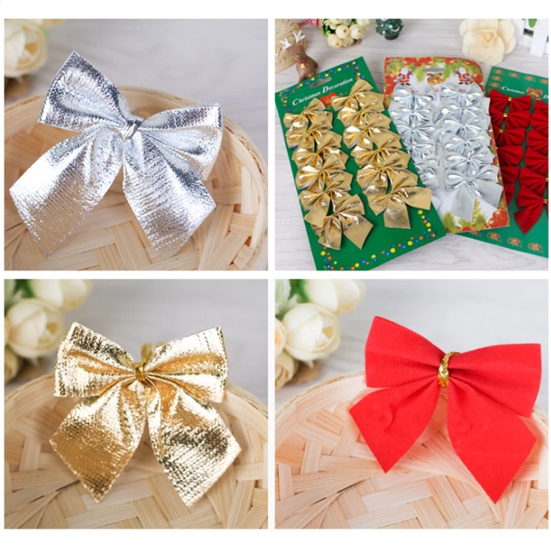

12pcs/lot cute bow Christmas decorations Christmas tree ornaments holiday family party bow decoration decorated New Year
