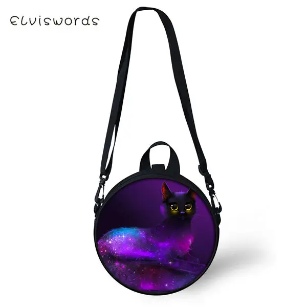 ELVISWORDS Women Round Shape Crossbody Bags Dreamastic Cats Prints Cute Girls Small Purses Kawaii Pattern Women Shoulder Bags - Цвет: CDWX1143I