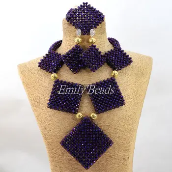 

Fashionable African Beads Jewelry Sets Purple Crystal Beads Jewelry Set Costume Nigerian Wedding Necklace Jewelry Set ALJ427