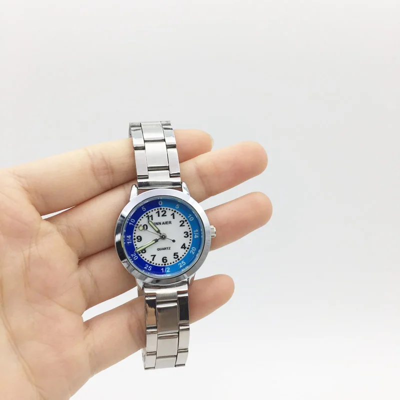 Женские часы с мультипликационным принтом, серебристые кварцевые аналоговые светящиеся стрелки из нержавеющей стали, наручные часы для женщин и девушек, женские наручные часы