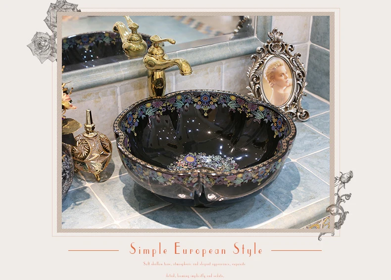 Porcelain handmade Chinese bathroom ceramic art hand wash basin bathroom sinks black color  (4)