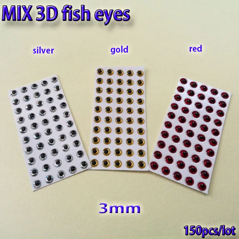 2017MIX рыболовная приманка глаза для ловли нахлыстом рыбий глаз материал для завязывания мушек, приманка для наживки серебро+ золото+ красный микс toatl 150 шт./лот