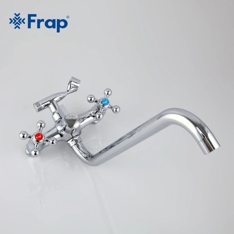 Online Frap Wand montiert Silber dusche set hand dusche badezimmer doppel griff dual loch dusche wasserhahn mit 36cm nase F2619 2