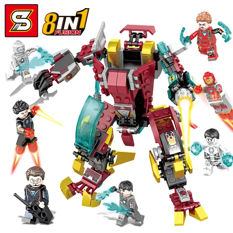 

8 IN 1 Marvel Avengers Endgame Super Heroes Iron Man War Machine Buster Figures Building Blocks Bricks Toys Compatible With Lego