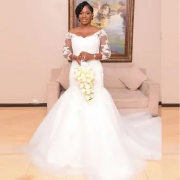 

SHAMAI Mermaid Wedding Dresses 2019 Plus Size Bride Dress Vestidos De Noiva Custom Make Wedding Gowns 3/4 Sleeves