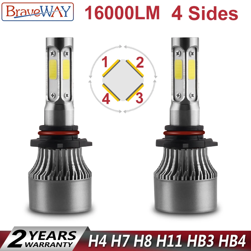 

BraveWay 2019 New Items H11 LED H7 HB3 HB4 H8 H4 LED Bulbs 4 Sides Headlight Light for Cars 6500K H7 LED H4 Auto Lamp Light Bulb