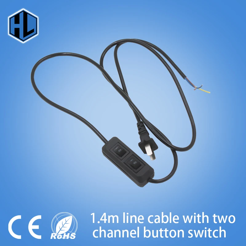 

0.75mm2 line Cable 1.4m On Off Power Cord with two Button switch two channel EU/US Plug Light Switching black or white Wire