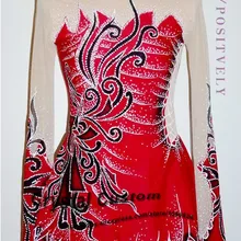 Красное платье для соревнования в фигурном катании с разноцветными цветами, новое Брендовое детское платье для катания на коньках DR3143