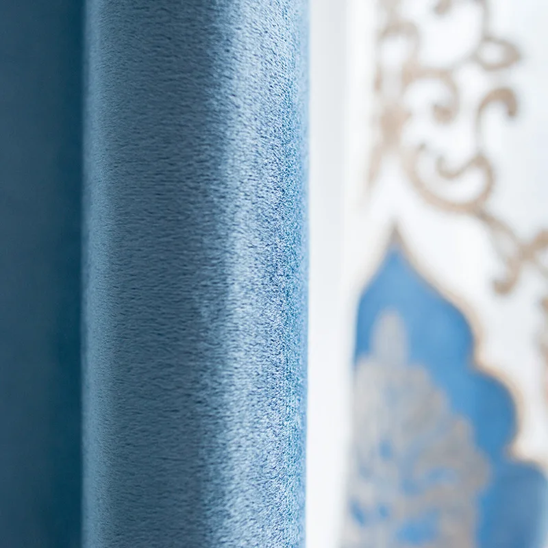 Вышитые Тюль фланелет шторы Синий плотные для гостиная отель Европейский Простой дизайн окна простыня