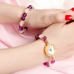 Женские часы, маленькие и нежные кристаллы аметиста, агат, золото, железо, камень, обернутый браслет, Дамские Кварцевые наручные часы