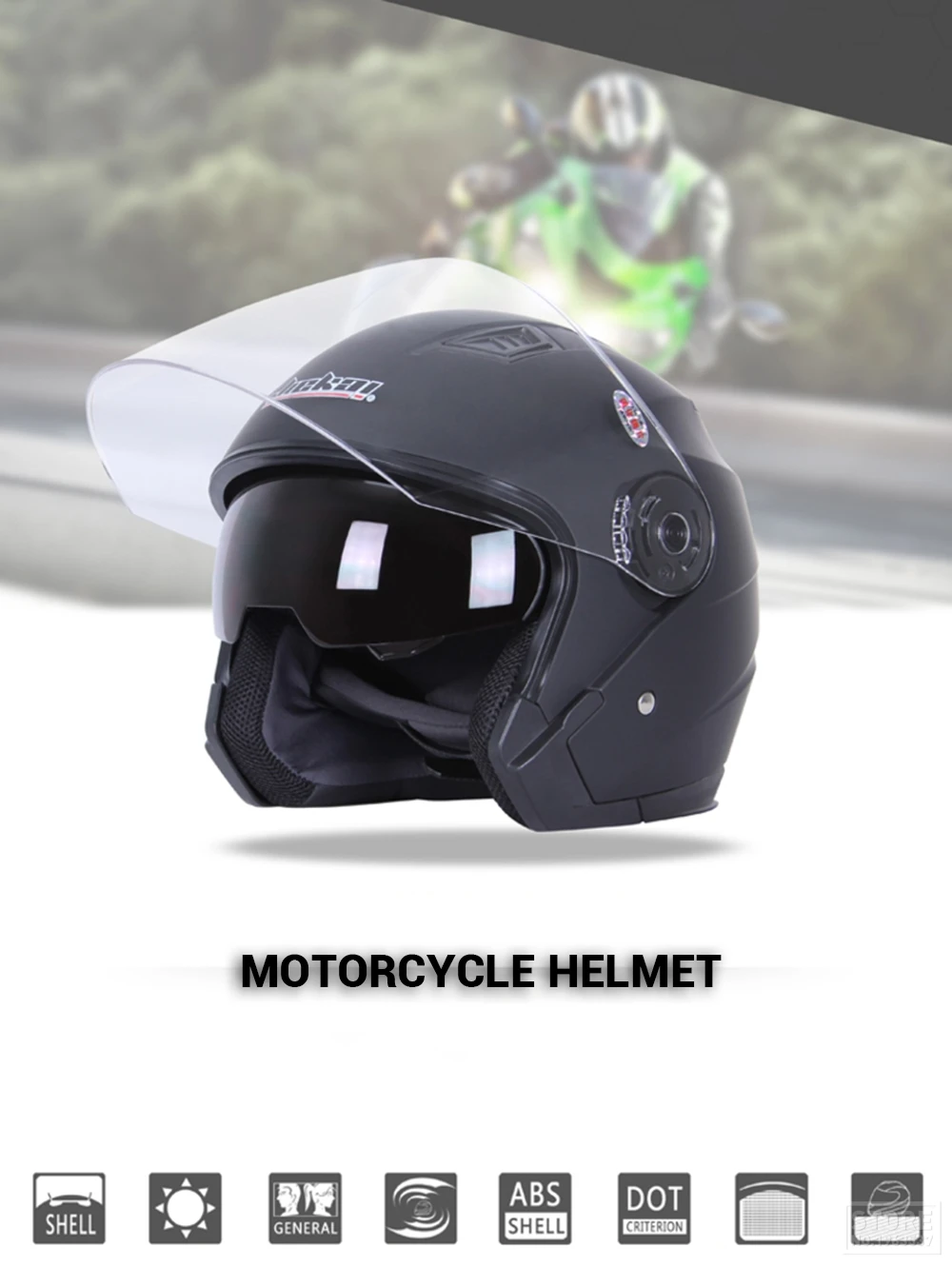 Мотоцикл Jiekai шлем с открытым лицом Мото шлем Motocicleta Cascos Para Moto Racing rcycle винтажные шлемы с двойными линзами черный