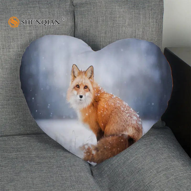 

Лидер продаж, зимняя наволочка в форме сердца из лисы, Наволочка на молнии на заказ, наволочка без сердечника, размер 41x36 см, 47x42 см